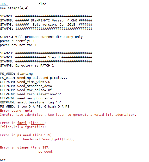 Error in staMPS Step 4 4 Error using fgets Error in ps weed