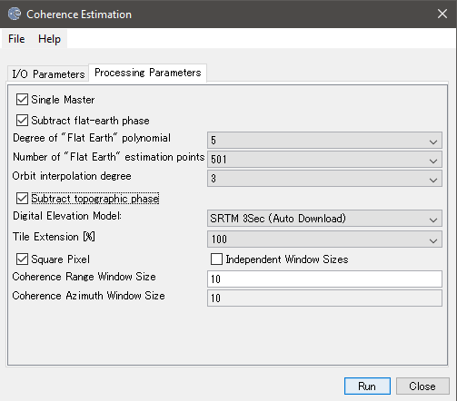 Coherence Estimation settings